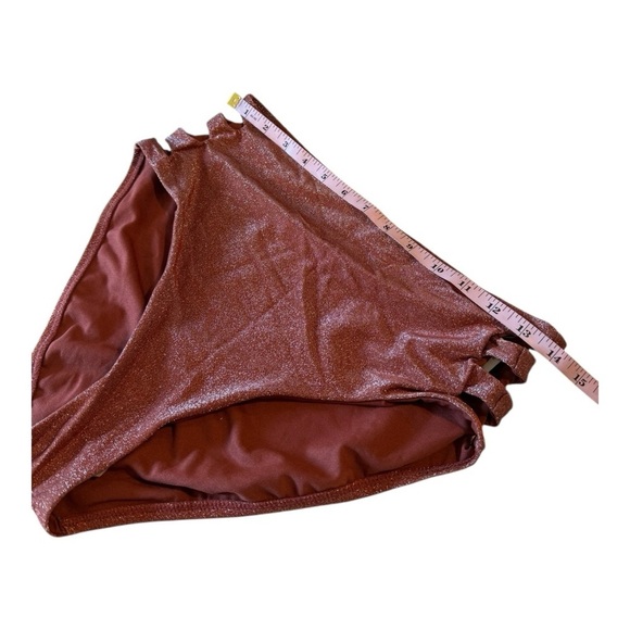 Bar III Shimmer Core Sparkly Brown Hip Slash Cutout High-Waisted Bikini Bottoms - Picture 11 of 15